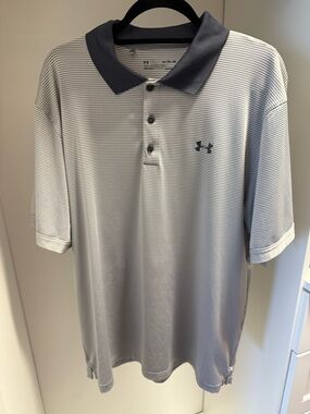 Under Armour Men's Light Gray Micro-Striped Polo with Dark Gray Collar